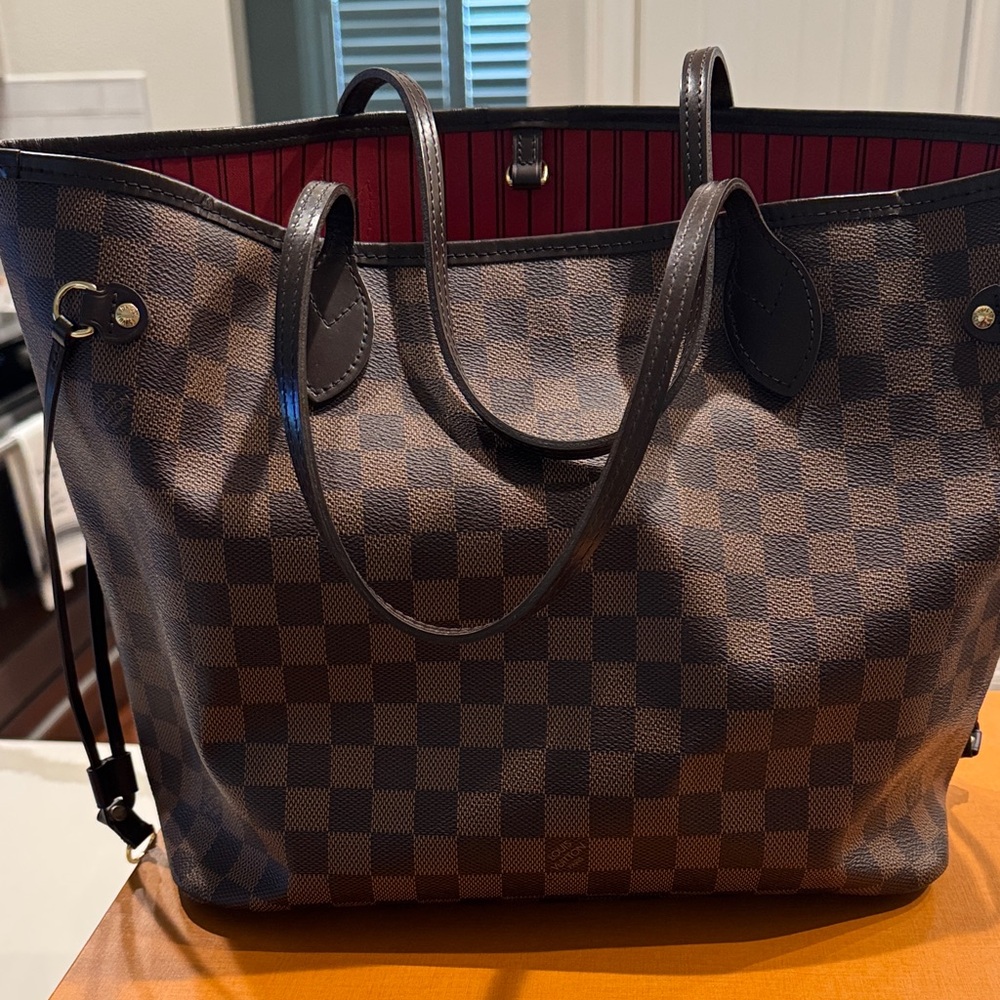 Louis Vuitton Checkered Brown Tote with Red Interior